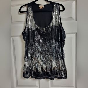 Lavish - Black Tank Top with Silver Sequins - 2X